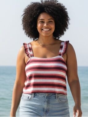 BP 3X Tank Top Cropped Stripe Ruffle White Red Nordstrom Festive Girly Strappy